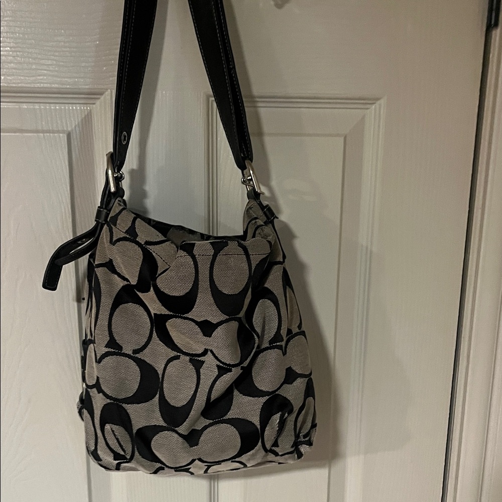 Coach Black and Gray Patterned Shoulder Bag